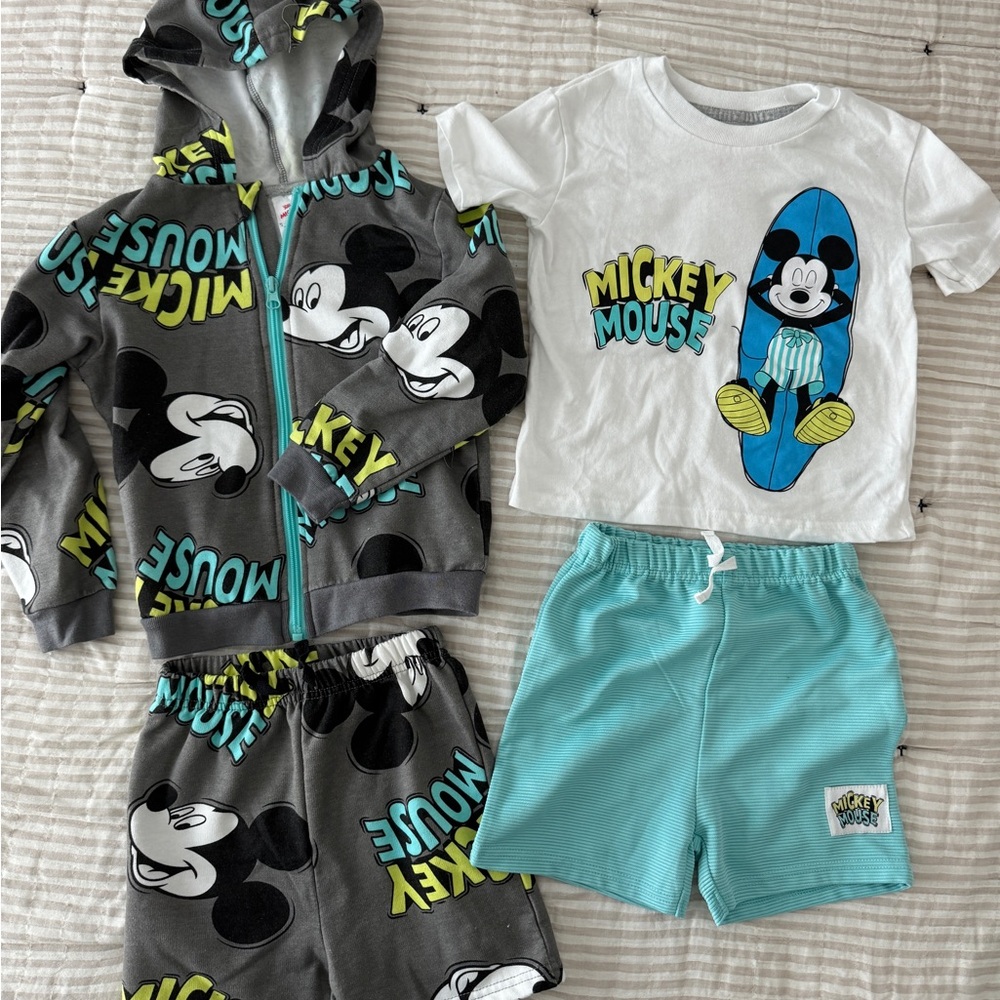 Mickey Mouse Hoodie, Shorts, and T-Shirt 4 Piece Set